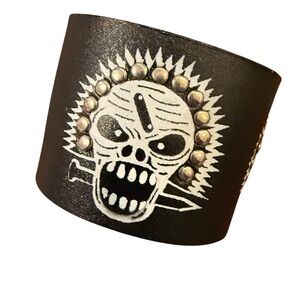 Studded Black & Silver Cuff Bracelet Skull Edgy Bikercore Punk Rock Y2K Rave